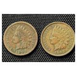 Two Indian Head Pennies: 1893 (VG) and 1908 (VFF)