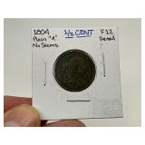 1804 Draped Bust "Plain 4, No Stems" 1/2 Cent!!