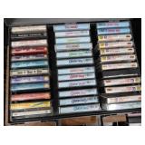 WOODEN CASSETTE TAPE CABINET WITH CASSETTES