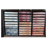 WOODEN CASSETTE TAPE CABINET WITH CASSETTES