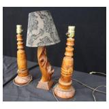 3 VINTAGE WOODEN LAMPS