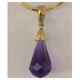 Lovely Faceted Amethyst Pendant Suspended on 10K Gold Chain