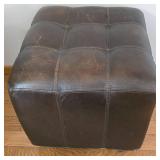 Newport Leather Ottoman & Fun Throw Pillow