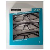 Design Optics by Foster Grant Dax Plastic Rectangle Reading Glasses,3-pack +1.75