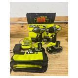 RYOBI PBLCK01K ONE+ HP 18V Brushless Cordless 1/2 in. Drill/Driver and Impact Driver Kit w/(2) 2.0 Ah Batteries, Charger, and Bag - B149