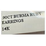 Pair of 14k Gold Burma Ruby Earrings, New with Tags