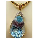 Gorgeous 14k Gold Diamond and Topaz Pendant