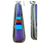 John Shopteese Southwest Sterling Silver Inlaid Earrings