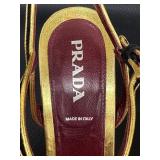 Prada Black Suede and Gold Platform Heeled Sandals - Made in Italy