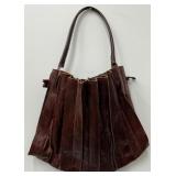 Beautiful Brown Embossed Leather Draw-String Purse - By Leader in Leather