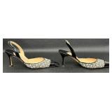 Manolo Blahnik Ratan and Black Patent Leather Slingback Heels - Size 38 1/2