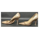 Manolo Blahnik Beige Patent Leather Pointed Toe Pump - Size 37 1/2