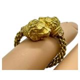 18K Yellow Gold Bypass Ring / Lion Head Bypass Figurine