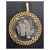 Vintage Crown Trifari Carved Crystal Cameo Pendant