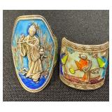 Two Vintage Chinese Export Silver and Enamel Rings