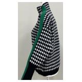 Cute and Cozy Black, White and Green Sweater with Green Button Accents