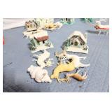 Vintage Christmas Village Set with Santa Sleigh and Reindeer