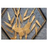 Gold Metal Butterfly and Bamboo Wall Art in Black Frame