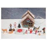 Christmas Village Figurine Set with House and Accessories