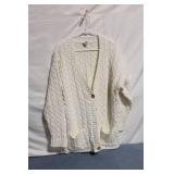 White Cable Knit Cotton Cardigan Sweater - Medium