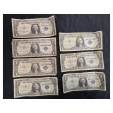 Lot of 7 Vintage Series 1957 A US One Dollar Silver Certificates