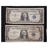 Lot of 9 Series 1957 US Silver Certificates - $1 Bills