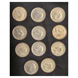 Set of 11 Vintage Canadian 10-Cent Coins from the 30s, 40s, 50s - Silver Content