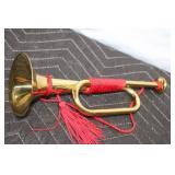 Pair of Brass Hunting Horns with Red Cord Wrap