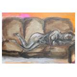 Original Oil Painting of Reclining Nude on Couch