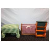 Set of 3 Home Decor Items: Wooden Bookshelf, Magazine Holder, Fabric-Covered Stool