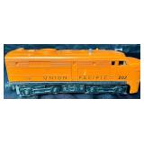 Vintage Lionel Train Cars- 202 Union Pacific Alco AA Diesel Locomotive, 6112 Blue Open Gondola Car, Lionel Lines 6017 Caboose, Postwar Gray Metal Flat Car and Postwar 6014 Frisco Short Boxcar