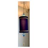 Navy Blue Velvet Hanging Lamp with Gold Trim