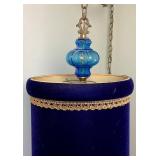 Navy Blue Velvet Hanging Lamp with Gold Trim