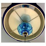 Navy Blue Velvet Hanging Lamp with Gold Trim