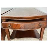 Pair of Leather Topped End Table with Front Door & Lower Shelf