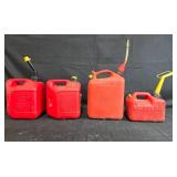 Collection of 4 Used Empty Gasoline Containers with Spouts