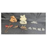 Collection of Decorative Items Including Statues, Wind Chime and Butterfly Hooks