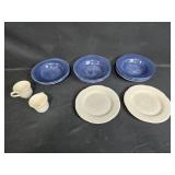 Collection of Ceramic Dinnerware - Blue Bowls, Plates, and Mugs