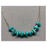 Handcrafted Turquoise Bead Necklace Silver