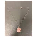 Sterling Silver Pink Flower Pendant Necklace