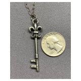 Sterling Silver Key Pendant Necklace Fleur-de-Lis