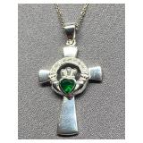 Sterling Silver Celtic Cross Claddagh Necklace Italy