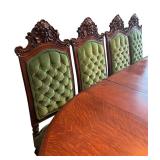 Antique French Royalty Louis LXV Style Dining Table with Ten Chairs / Antique Quartersewn Oak Dining Table