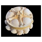 Handcrafted Shell Motif Circular Mirror and Four Shell Motif Trinket Boxes / Dresser Boxes