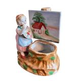 Pair of Vintage Planters including Lady Painter Palette Landscape Countryside Orion Made in Japan