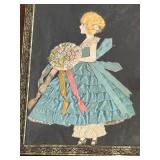 Four Framed Vintage Hand Crafted Ribbon and Paper Dolls