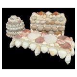 Three Lovely Handcrafted Shell Designed Trinket / Jewelry Boxes