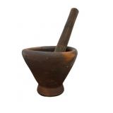 Vintage Clay Mortar with Wooden Pestle