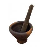 Vintage Clay Mortar with Wooden Pestle