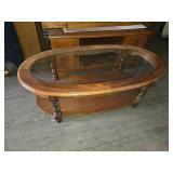 Vintage Wooden Coffee Table with Glass Top Approx. 46 x 24